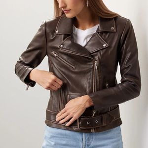 VEDA Distressed Brown Leather Jacket